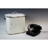 A 1950's GPO Bakelite pyramid telephone, model no. 332L, along with a vintage enamelled bread bin