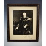 WINSTON CHURCHILL INTEREST: A portrait inscribed and signed by Winston Churchill, the inscription