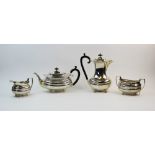 A silver tea service, Lowe & Son, Chester 1958, comprising: a tea pot, a coffee pot, 22.5cm high,
