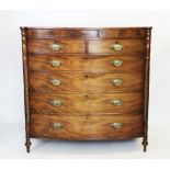A Regency mahogany bow front chest of drawers, with a pair of secret frieze drawers above two