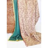 A selection of brown curtains, to include, a pair of foliate brocade curtains, in muted green and