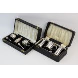 A silver cased condiment set, Adie Brothers Ltd, Birmingham 1956, comprising: a pepperette, a