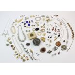 A large quantity of vintage and costume jewellery, to include, a pair so silver and enamelled