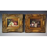 In the 19th century Dutch style, Two oilographs on canvas, Still lifes with fruit, Each 19cm x 24cm,