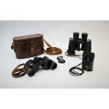 A vintage pair of Ross Steptron 8 x 30 binoculars in original leather case, with a vintage pair of