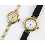 A lady's continental 18ct gold vintage wristwatch, the round white dial with Arabic numerals, set to