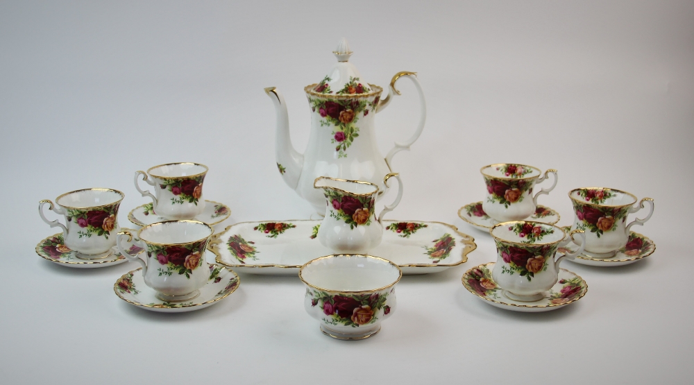 A Royal Albert Old Country Roses six place tea service, comprising; six tea cups, six saucers, a