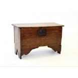 A 17th century oak six plank coffer of small proportions, the rectangular moulded hinged cover