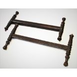 A pair of 17th century style oak bed rails, each with spiralling lobed baluster uprights upon