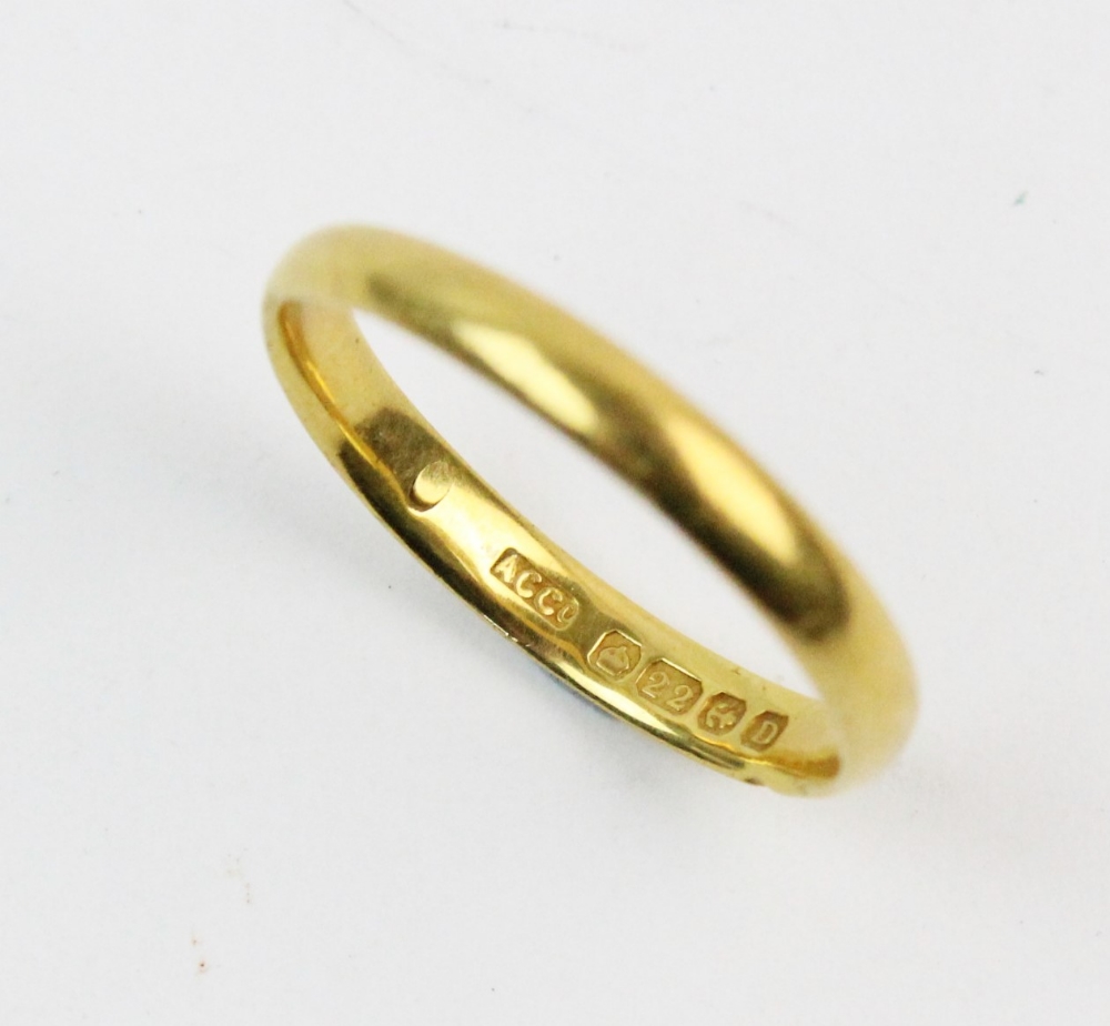 A 22ct gold wedding band, plain polished exterior, ring size L, weight 2.3gms - Image 2 of 2