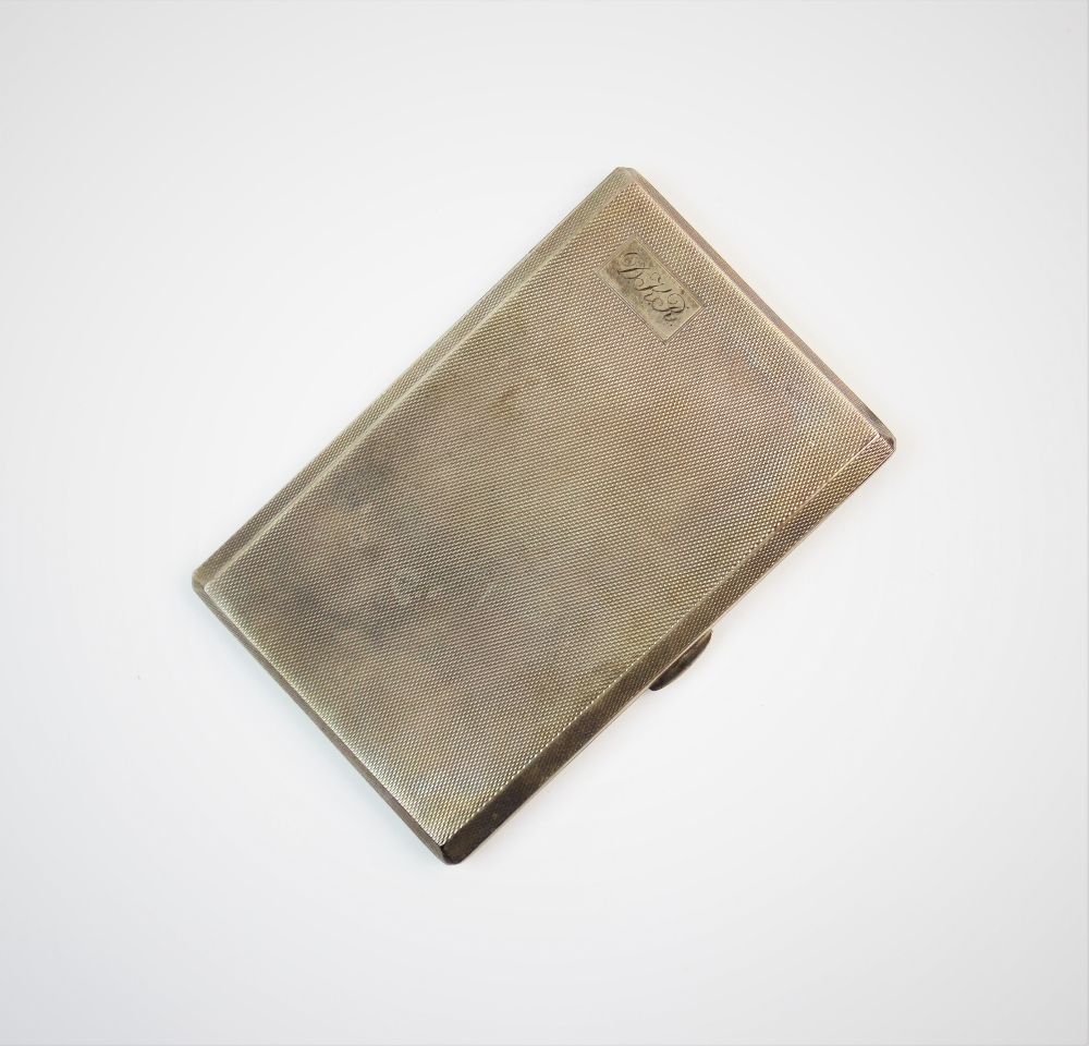 A George VI silver cigarette case, Walker & Hall, Sheffield 1951, of rectangular form, with engine - Image 2 of 3