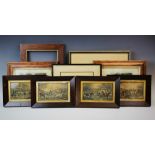 A set of four hand tinted hunting prints, 19th century, in matching frames with titled gilt over-