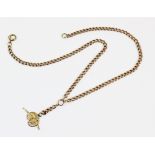 A 9ct gold watch chain, the curb link chain measuring 48cm, with spring ring and loop fastening,