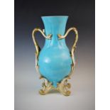 A large French porcelain vase, mid 19th century, in Serves style, the baluster body with turquoise