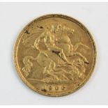 An Edwardian half sovereign, dated 1906, weight 4.0gms