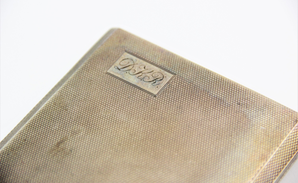 A George VI silver cigarette case, Walker & Hall, Sheffield 1951, of rectangular form, with engine - Image 3 of 3