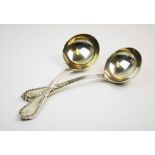 A pair of Victorian silver ladles, Goldsmiths' Alliance Ltd, London 1888, with plain polished bowls,