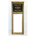 A Regency style pier mirror, 20th century, of rectangular form, the upper ebonised panel applied