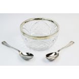 A silver mounted glass salad bowl, Preece & Williscombe, London 1939, the moulded glass body with