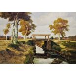 Frans van der Glas (Dutch, 1878-1964), Oil on canvas, Bridge over a river, Signed lower left, 68cm x