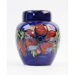 A Moorcroft ginger jar and cover of typical form, decorated in the Anemone pattern against a