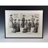 A pair of French black and white fashion prints, depicting ladies in winter fashion 1904-1905,