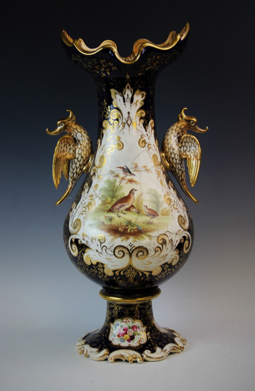 An impressive English porcelain rococo style vase, mid 19th century (probably Coalport), the - Image 2 of 4