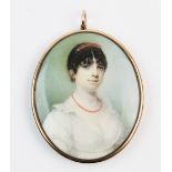 John Thomas Barber Beaumont (1771-1841), Portrait miniature on ivory, Depicting a Lady with dark