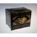 A 19th century black lacquer and boulle work decanter box, of serpentine form the hinged top centred