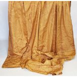 A collection of gold cotton damask curtains, all with floral and foliate decoration, with gathered