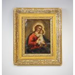 A religious icon on copper, painted in the 17th century manner, the icon depicting the Madonna and