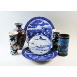 A selection of Japanese wares to include a Ginbari cloisonne vase, Meiji Period, 31cm high, a