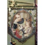 A Victorian tapestry hanging fire screen on articulated gilt metal frame, late 19th century, the