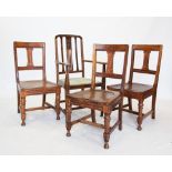 Three late 19th century oak country chairs, each with a plain top rail above an architectural column