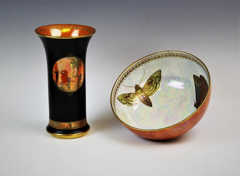 Two Fieldings 'Rural Lusterine' butterfly lustre bowls, the largest 18cm diameter, a Crown Devon - Image 2 of 2