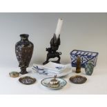 A collection of South and East Asian items to include a Japanese ginbari and cloisonne vase, 15cm