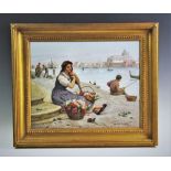 Antonio Ermolao Paoletti (Italian, 1834-1912), Oil on panel, Venetian scene with flower seller and