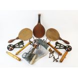 A J. Jaques & Son Ltd London set of table tennis clamps and net, an F.H Ayres 'Cane Spliced' table