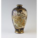 A Japanese satsuma vase, Meiji period, the high shouldered vase decorated with two panels