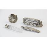 A selection of silver, comprising; A Victorian silver box Henry Matthews, Chester 1900 of oval form,