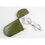A George III shagreen spectacles case, the hinged cover enclosing a compartmented interior
