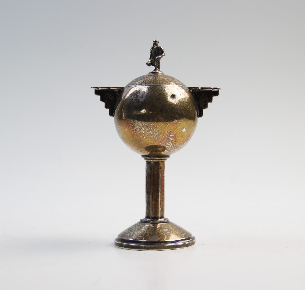 An Art Deco silver bowling trophy, S Blanckensee & Son Ltd, Birmingham 1935, the faceted pedestal