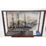 A 19th century model ship diorama, the 'Ocean Queen', the three masted vessel modelled with
