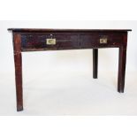 A Victorian stained pine and hardwood work table, the rectangular top above two frieze drawers