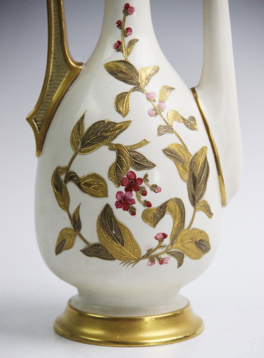 A Royal Worcester blush ivory tall ewer, late 19th century, the ewer decorated in a blossom - Image 3 of 5