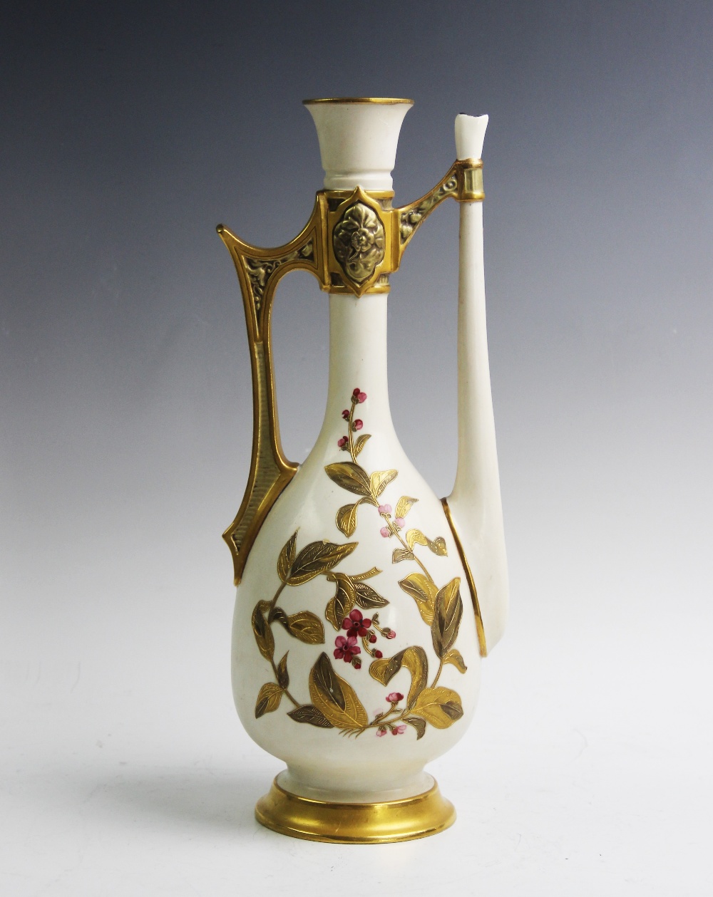 A Royal Worcester blush ivory tall ewer, late 19th century, the ewer decorated in a blossom