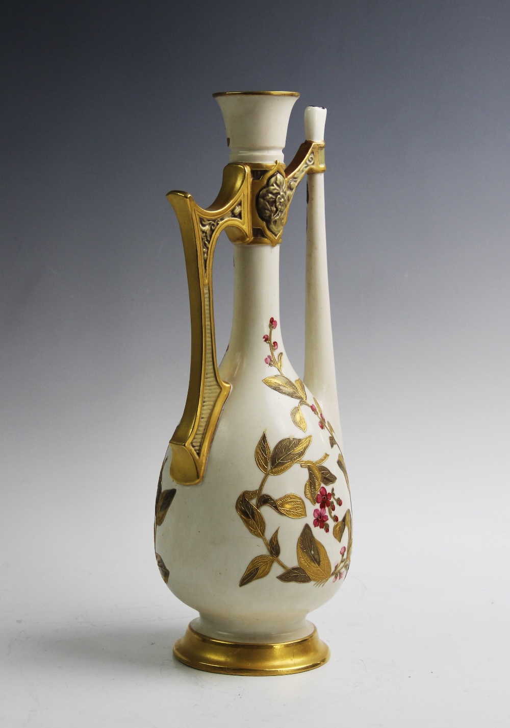 A Royal Worcester blush ivory tall ewer, late 19th century, the ewer decorated in a blossom - Image 4 of 5