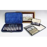 A cased set of twelve Edwardian silver fruit knives and forks, Atkin Brothers, Sheffield 1906 and