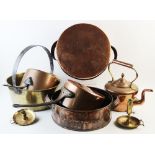 A pair of twin handled copper pans, 19th century, each pan with riveted ribbed loop handles and