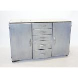 A post war aluminium sideboard, circa 1940s, possibly by Hawker Aircraft Ltd, with an enamelled